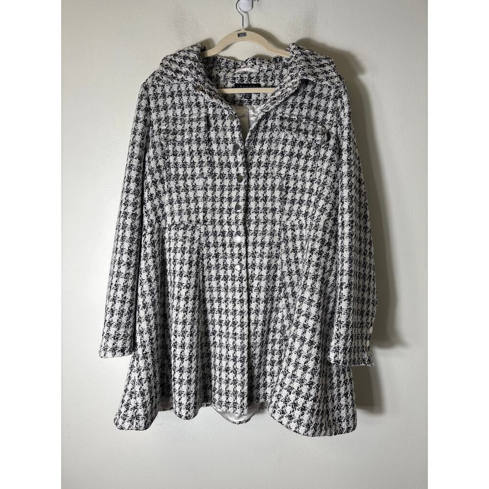 Laundry Black and White Tweed Long Sleeve Snap Front Coat Sz XL